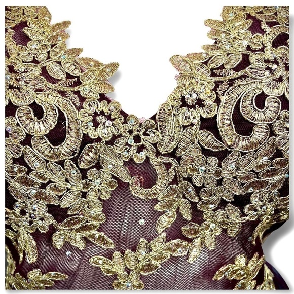 NWT Blondie Nites Mini Formal Party Gold Burgundy Maroon Size 5 - Picture 7 of 12